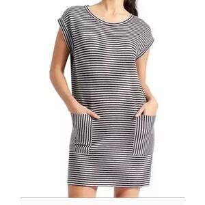 Athleta Ease Up Sweatshirt Dress Womens Small Black White Stripe Pockets